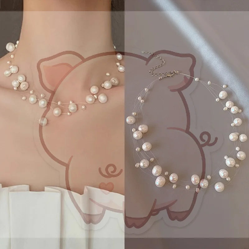 French Style Pearl Multi-Layer Pendant Necklace | Women