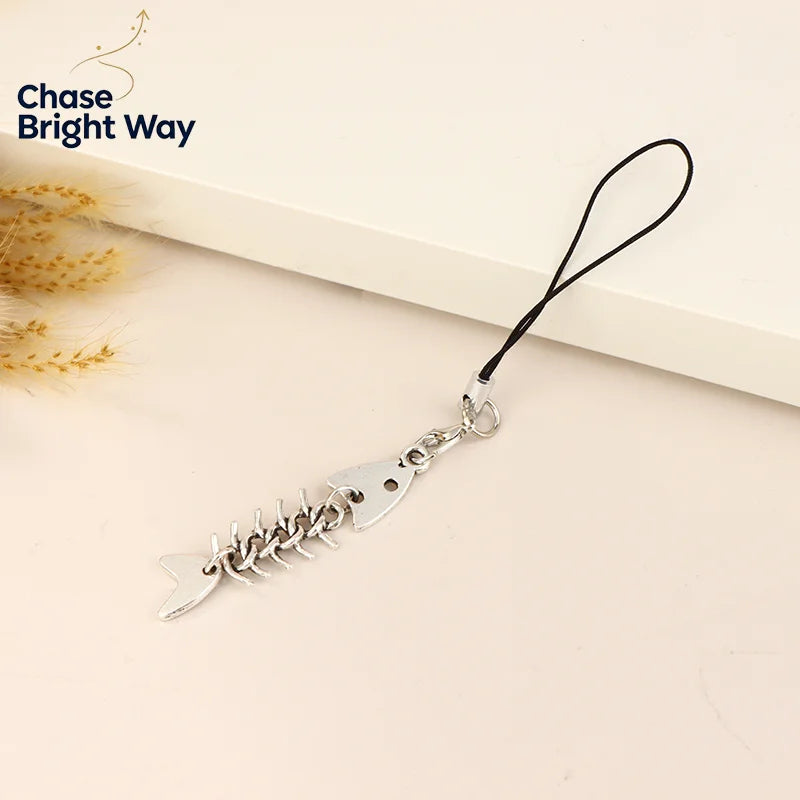 Y2K Fishbone Metal Phone Charm Lanyard | Cell Phone Chain