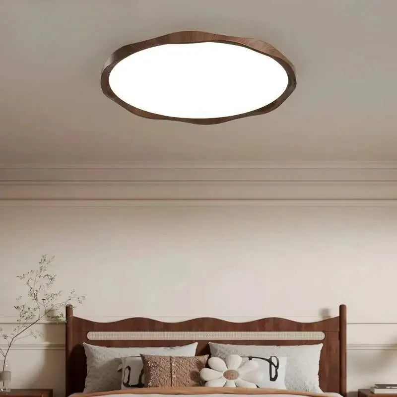 Wood Grain Round LED Ceiling Light – Dimmable Modern Lamp