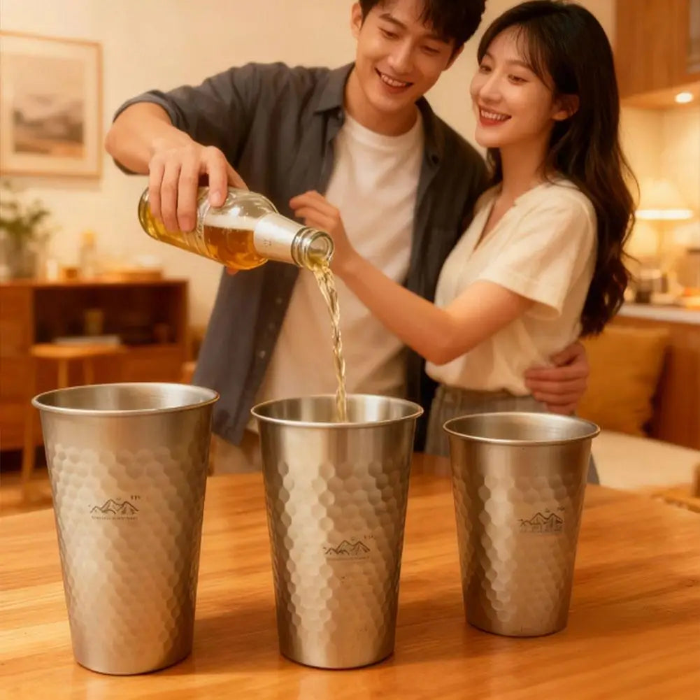 Titanium-Finish Stainless Steel Camping Cup 350–600ml | 1–3 Pack