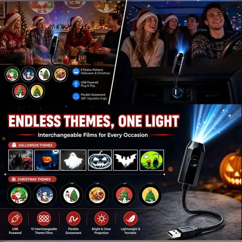 USB Holiday Projector Light – Swappable Christmas Scene Slides