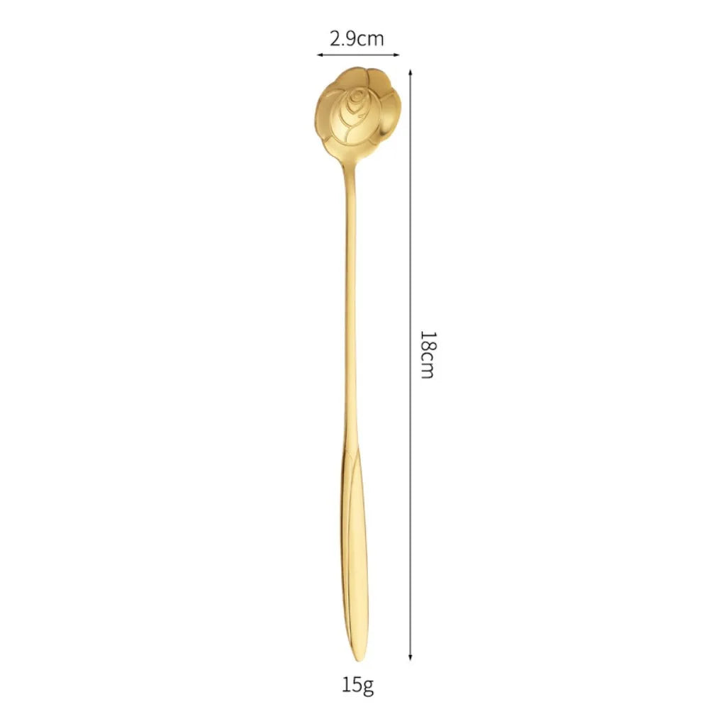 6-Pack Flower Stainless Steel Long Handle Spoons – Dessert & Tea