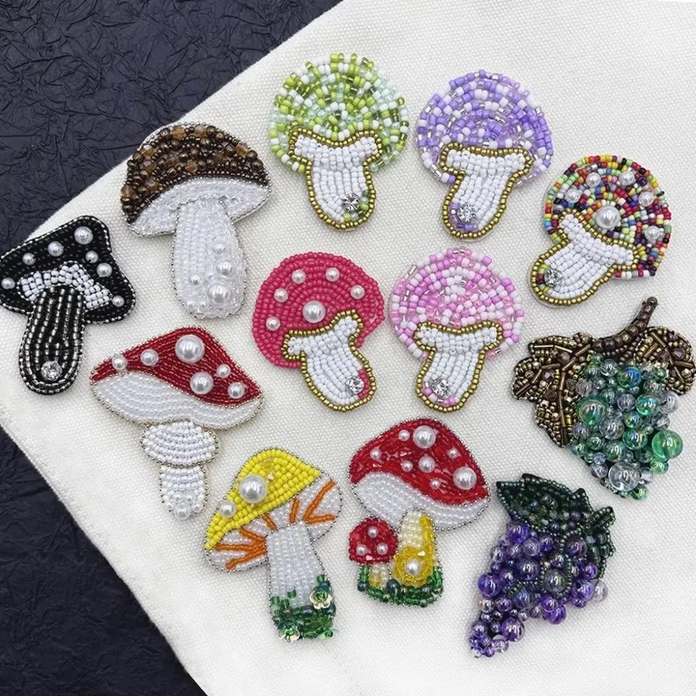 Handmade 3D Beaded Mushroom Patch – DIY Fabric Appliqué Craft