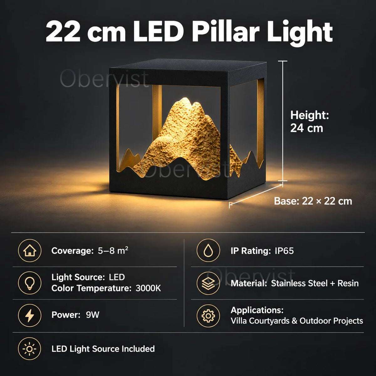 Obervist LED Outdoor Pillar Light – Mountain Design Post Lamp