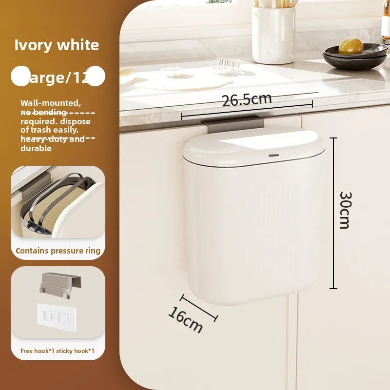 Wall-Mounted Slide-Open Trash Can – Kitchen & Bathroom Bin