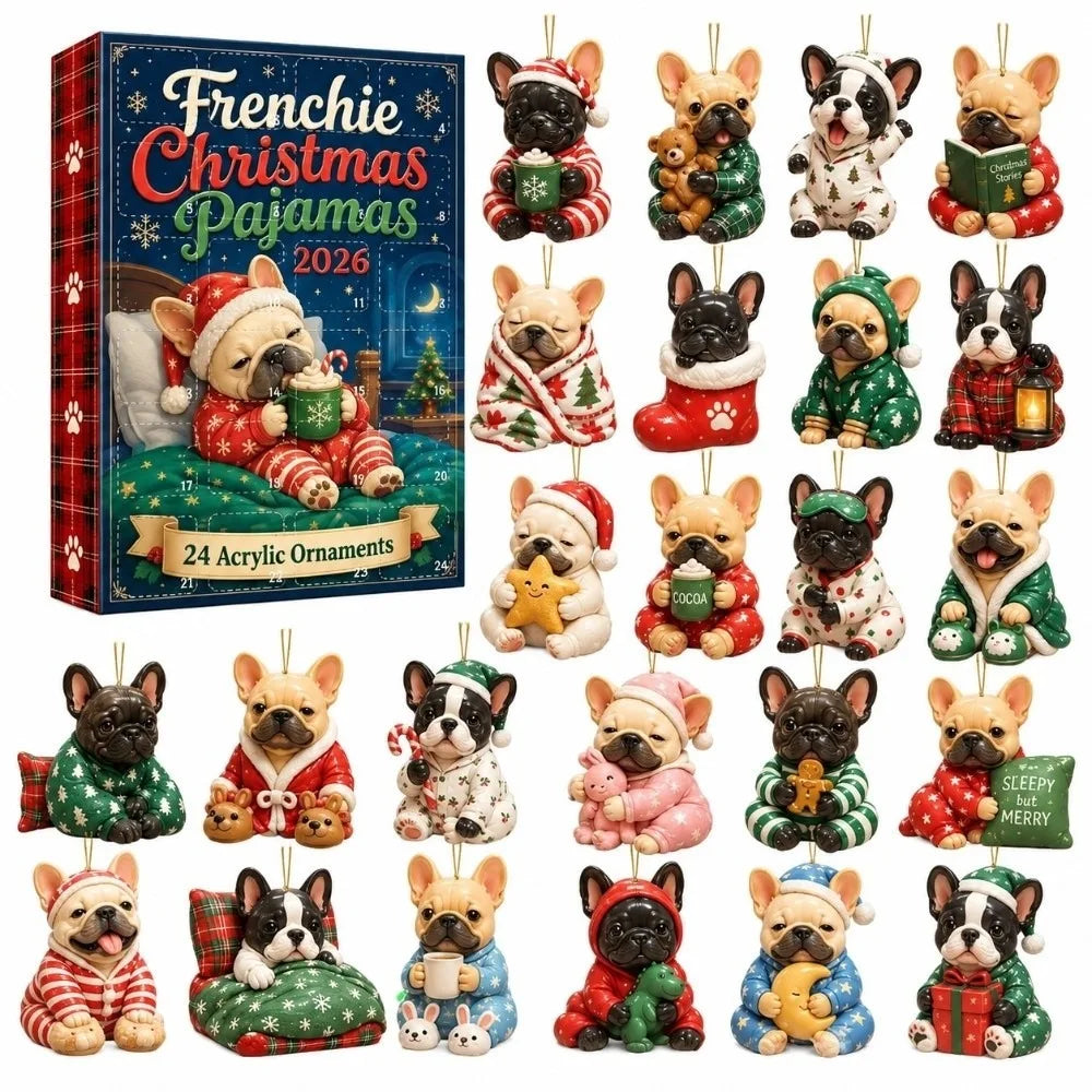 24-Piece Pug Advent Calendar – Acrylic Christmas Ornaments