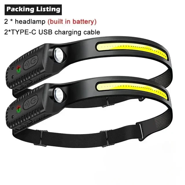 USB Rechargeable LED Headlamp – 5 Modes, Motion Sensor, IPX4