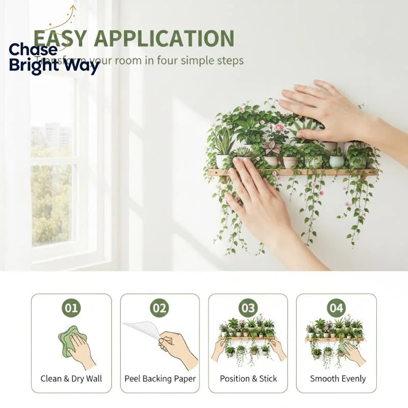 Green Plant & Butterfly Wall Decals – Removable Self-Adhesive