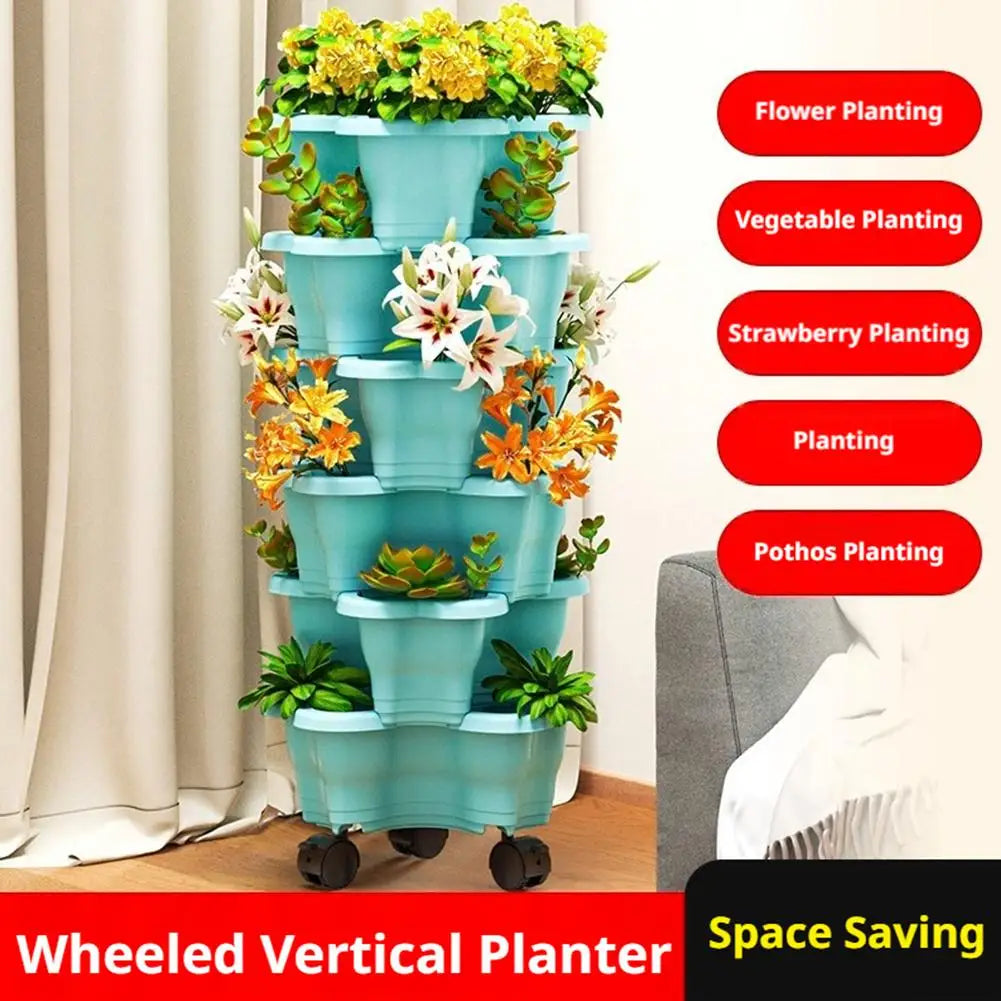 6-Tier Vertical Stackable Planter Tower for Herbs & Strawberries
