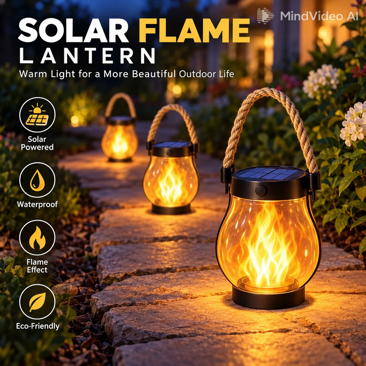Solar Flame Rope Lantern | Type-C Waterproof Hanging Garden Lamp