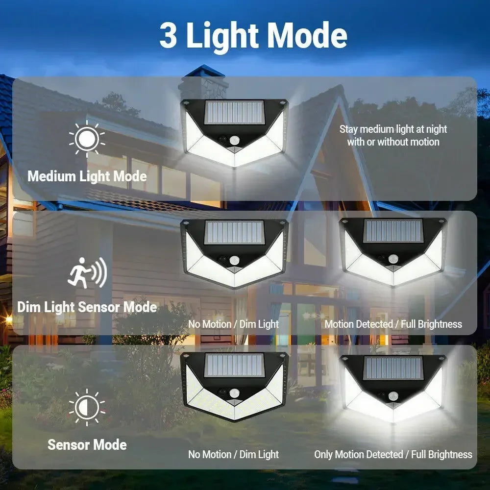 Solar Wall Light 100 LED PIR Motion Sensor IP65 Outdoor Garden