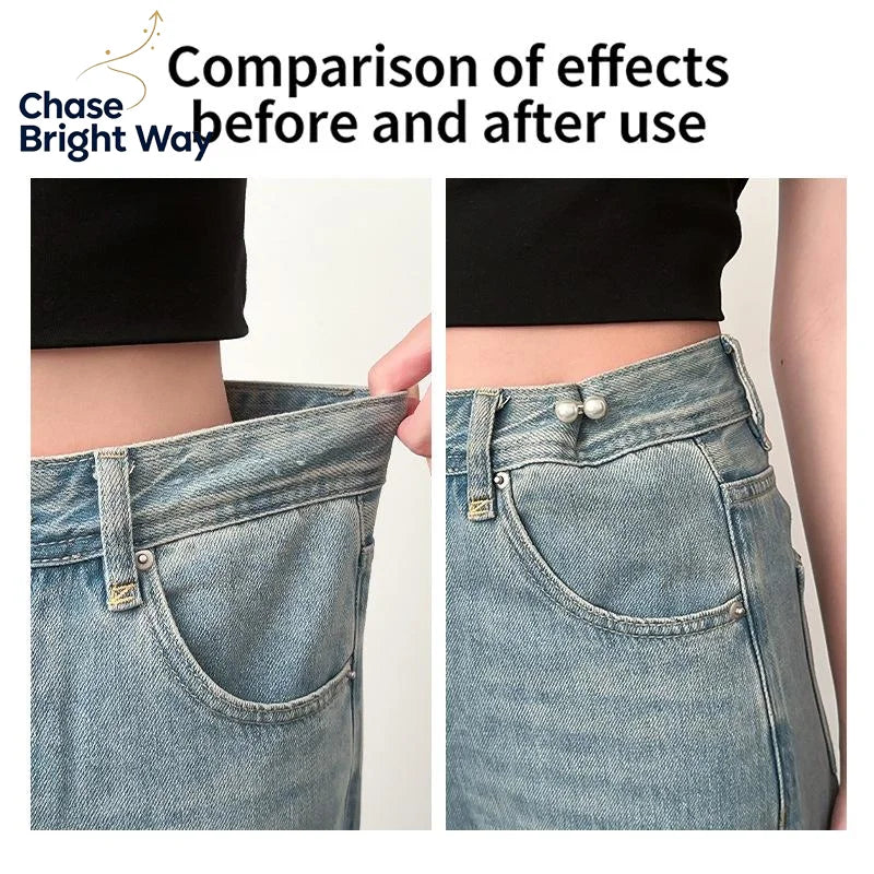 Rhinestone Pearl No-Sew Waist Button Clasp for Jeans & Skirts