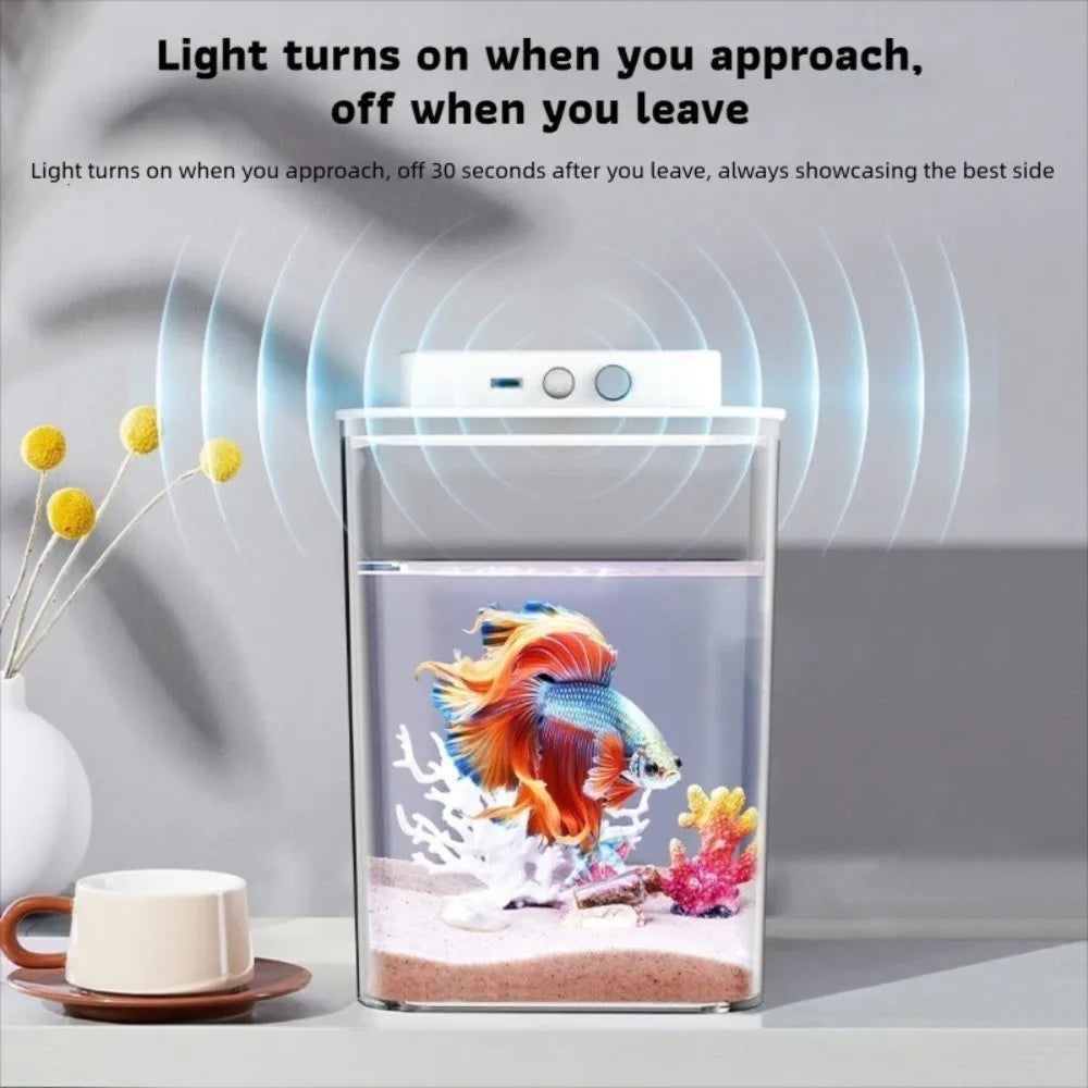 Desktop Acrylic Fish Tank – LED Light & USB Self-Circulating Filter