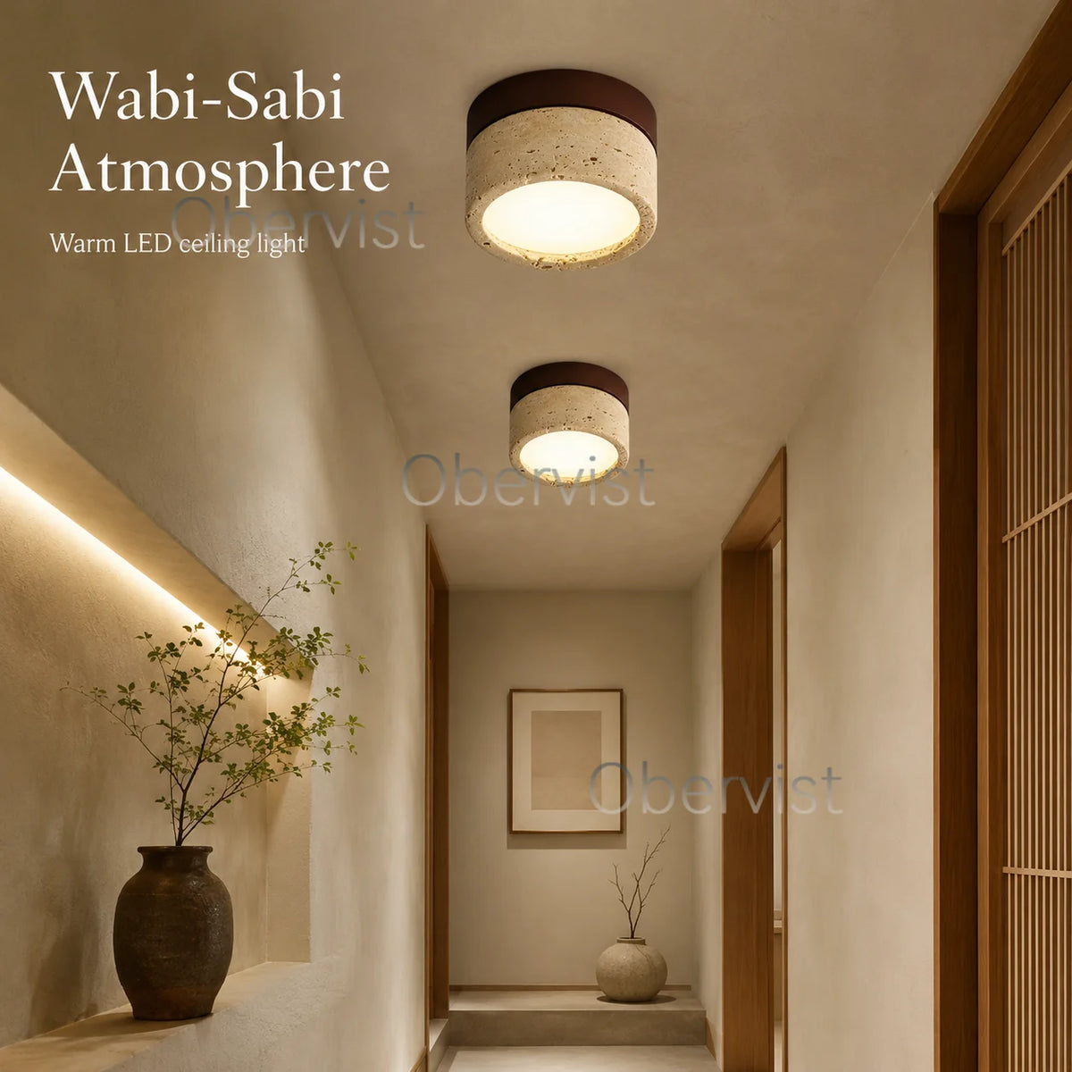 Wabi-Sabi Travertine LED Flush Mount Ceiling Light | Cave Stone