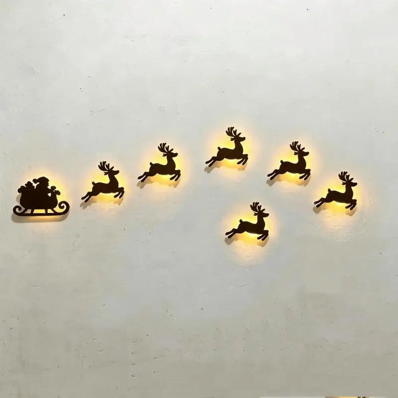 Lighted Santa Sleigh Reindeer Christmas Wall Décor Remote Set