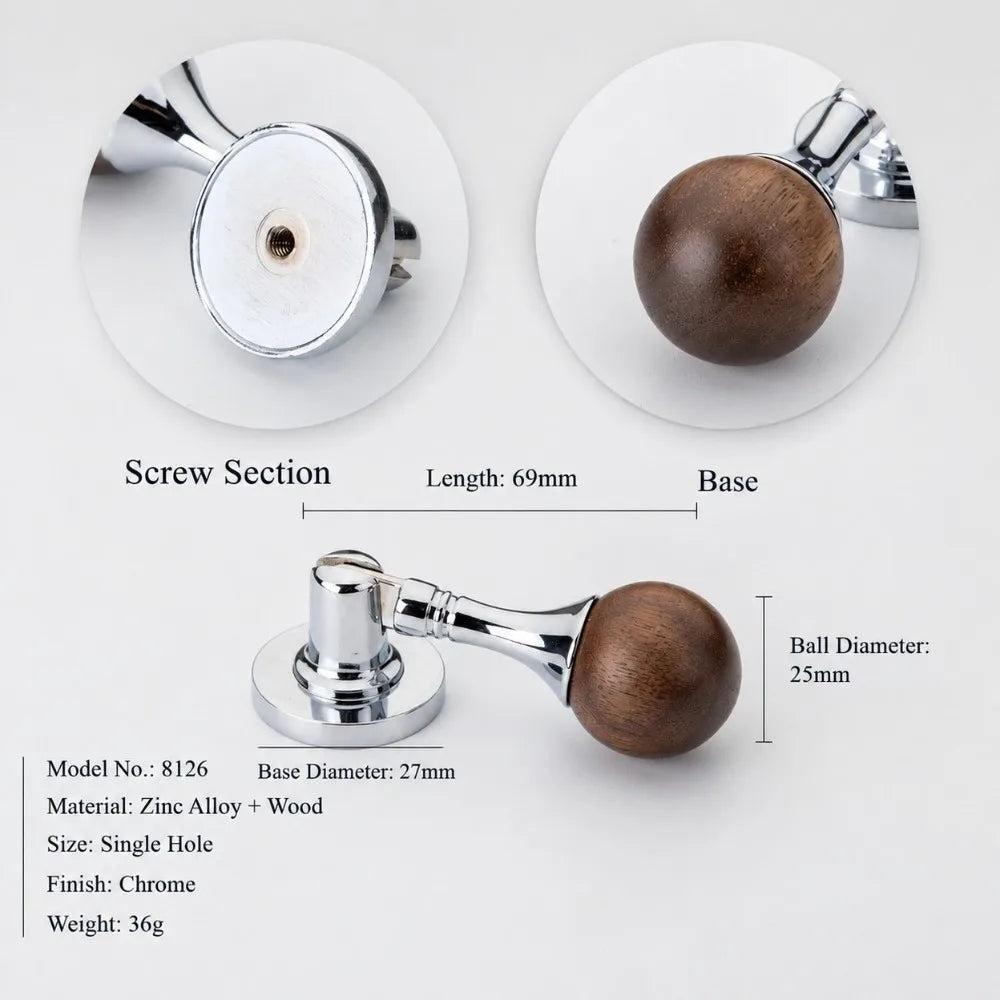 Vintage Walnut Marble Cabinet Pull Handle – Wood Drawer Knob
