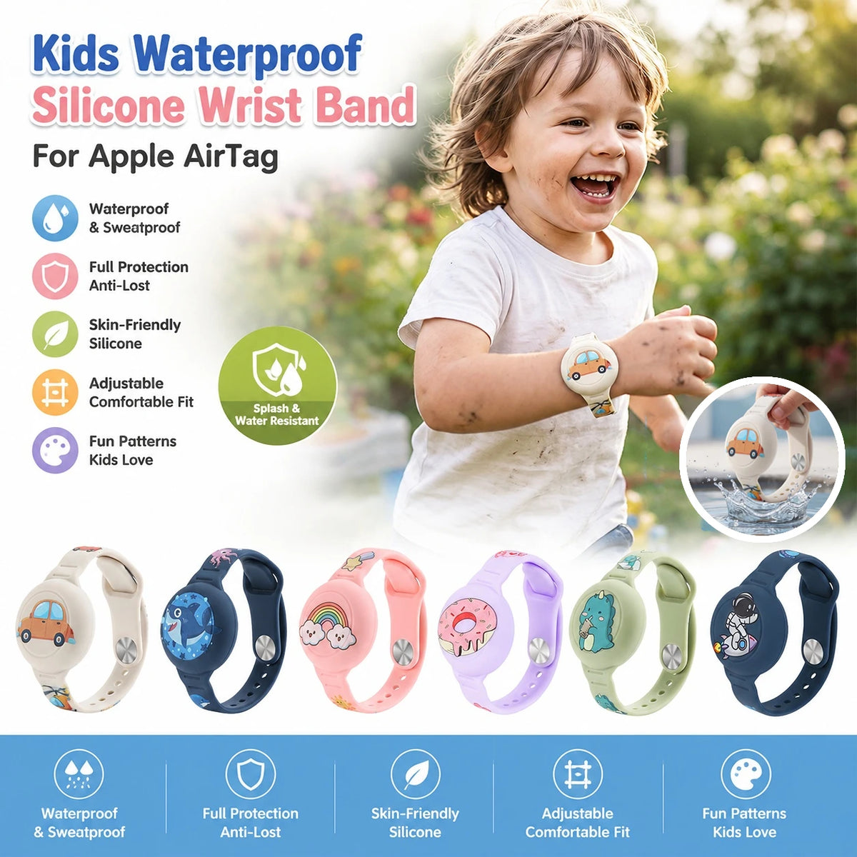Kids Silicone AirTag Wristband – Waterproof Tracker Bracelet