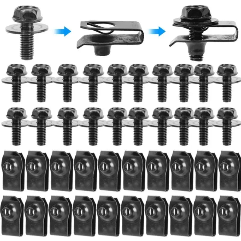 M6 U-Nut Clips & Bolts – Car Fender Liner Fasteners 20pc