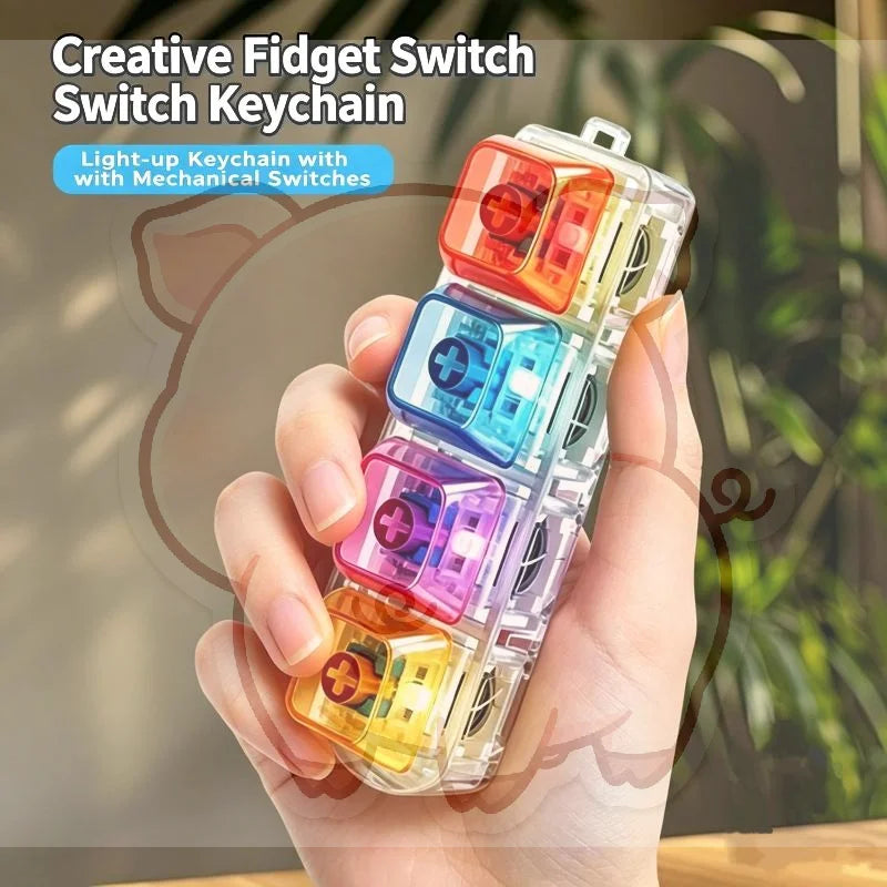 Mechanical Keyboard Fidget Keychain – LED Light-Up Press Toy