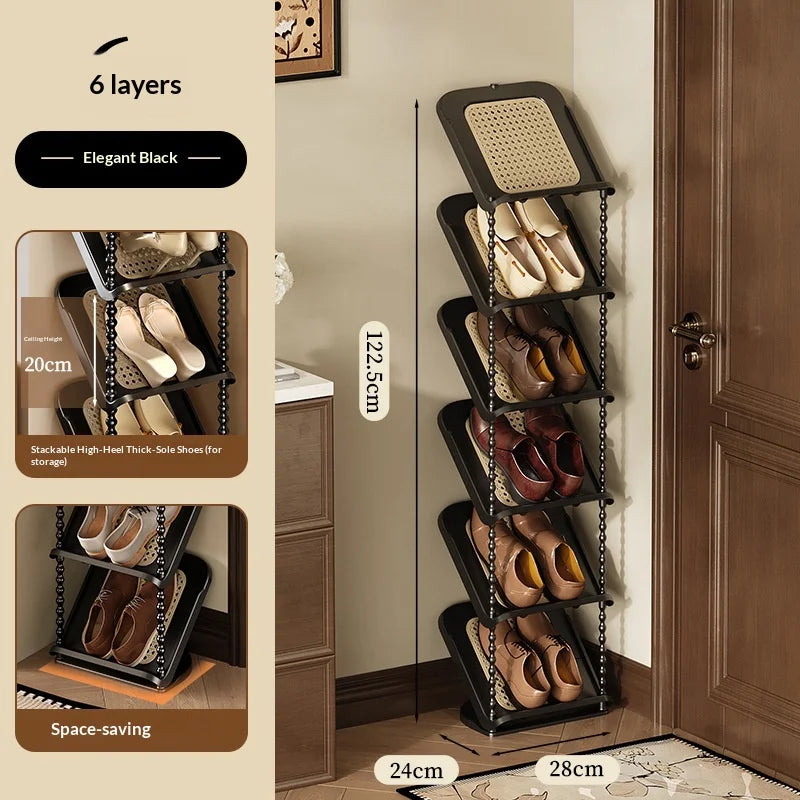 Vintage Rattan Woven Shoe Rack – Multi-Tier Entryway Organizer