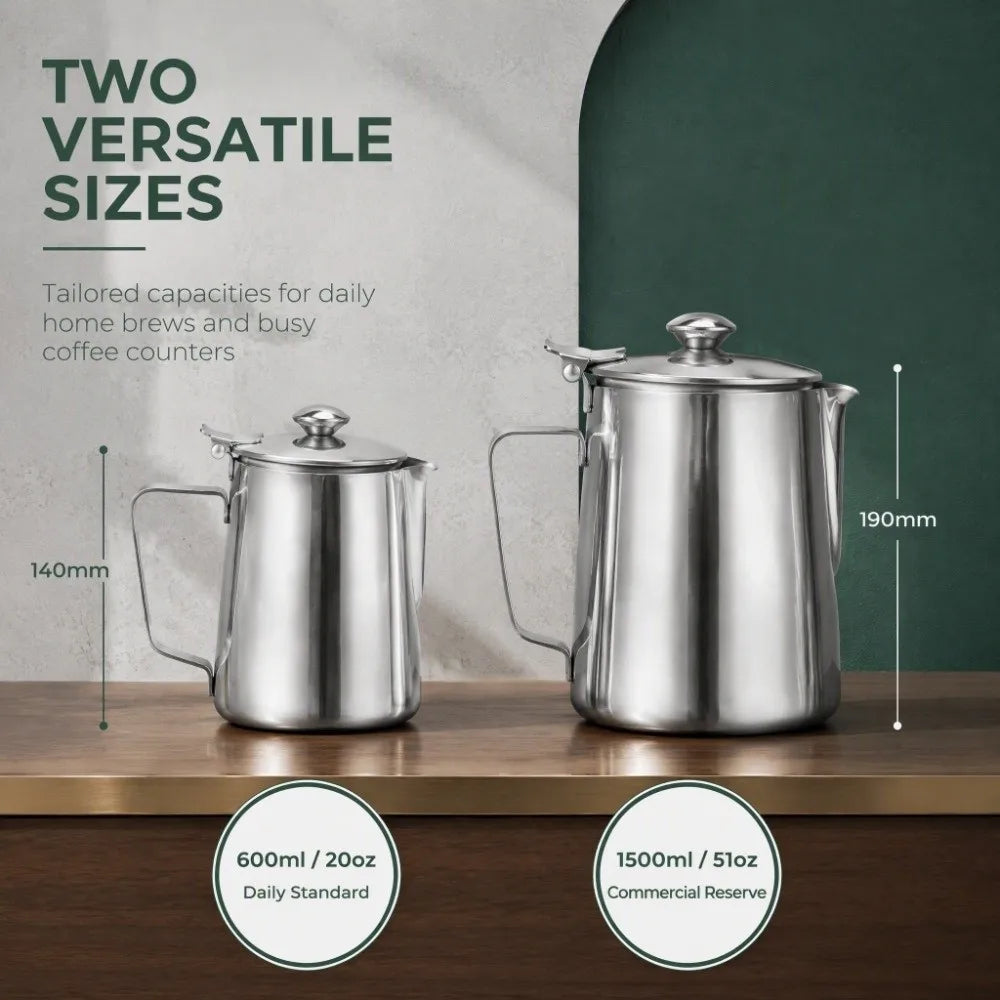 Stainless Steel Milk Frothing Pitcher with Lid – 600ml & 1500ml