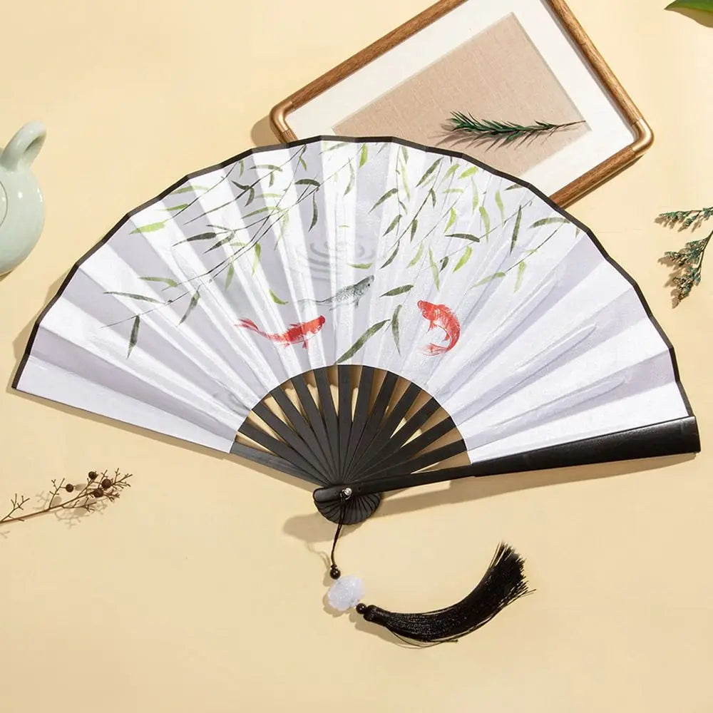 Silk & Bamboo Vintage Folding Hand Fan – Colorful Tassel