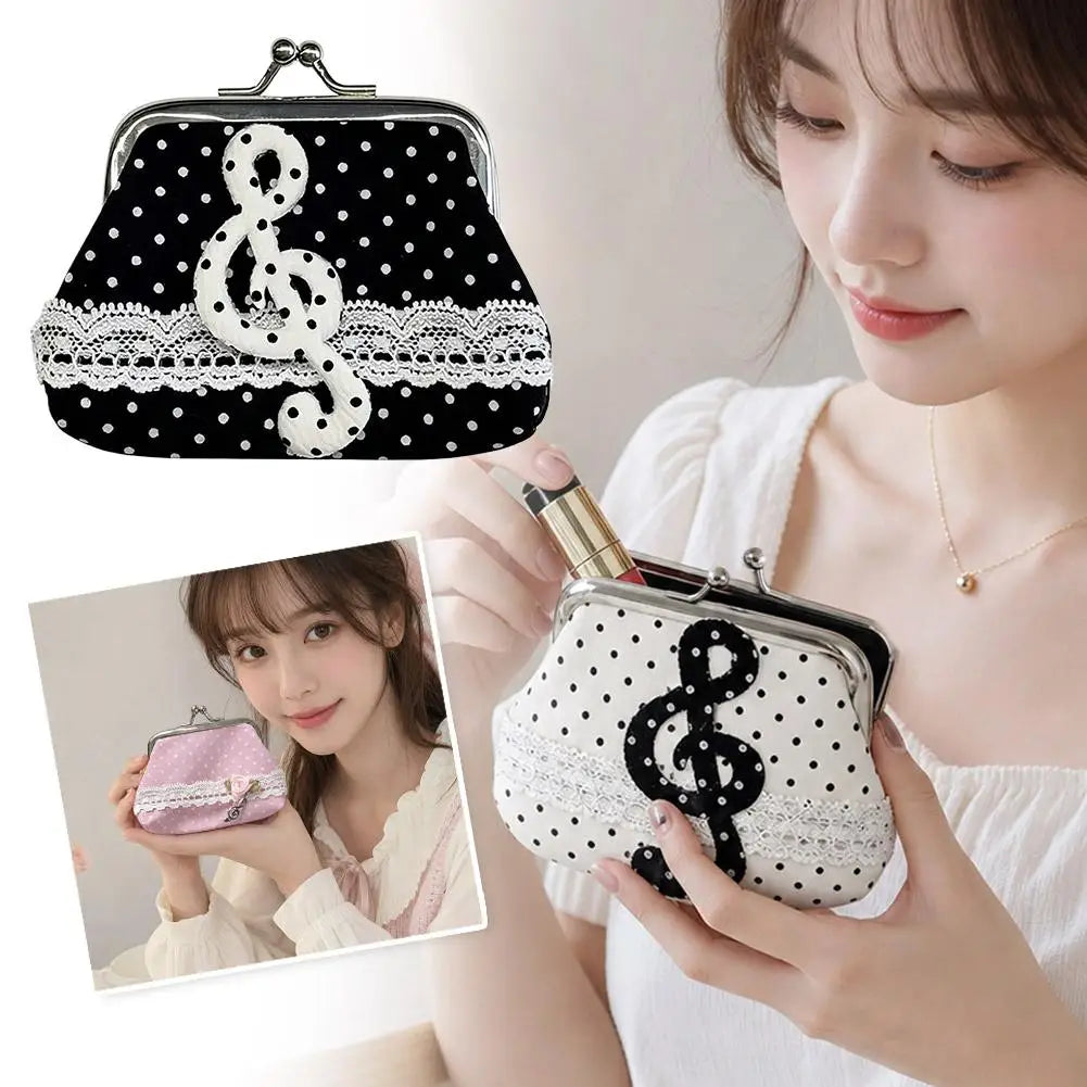 Y2K Lace Coin Purse – Vintage Polka Dot Mini Wallet Pouch