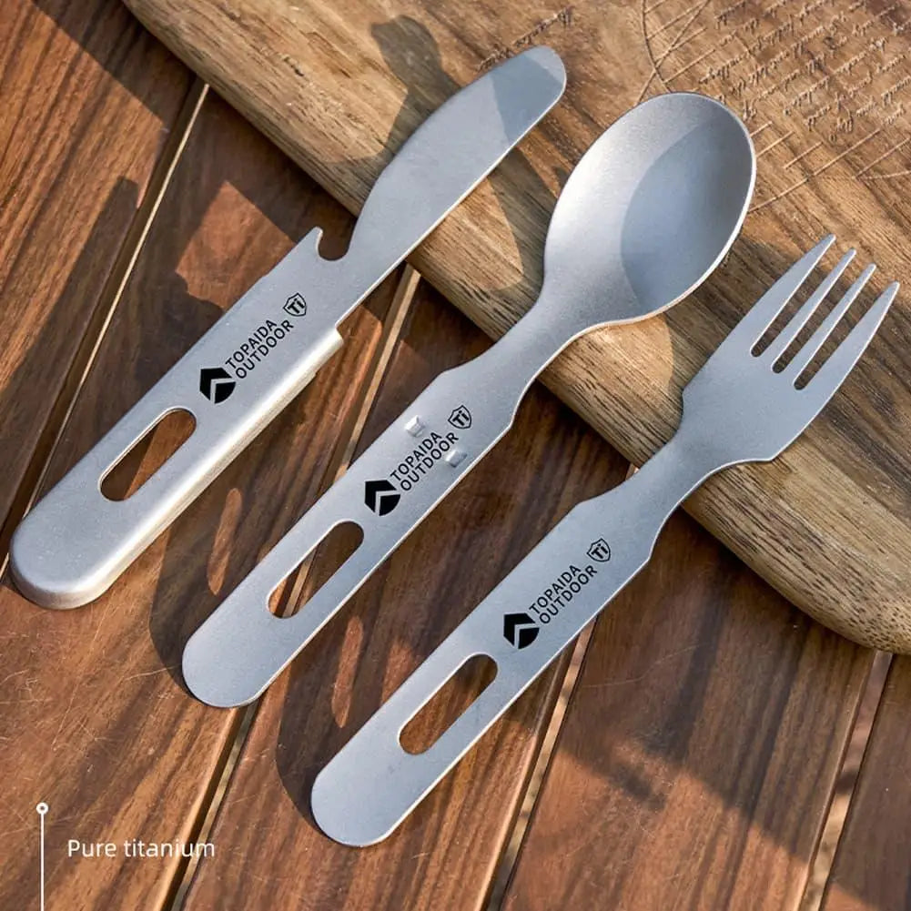 Titanium Camping Cutlery Set – Ultralight Fork Spoon Knife & Opener