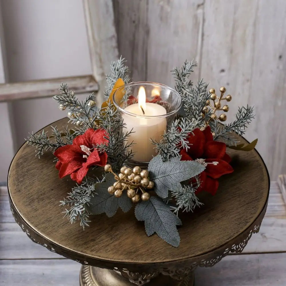 Christmas Candle Ring Wreath 25cm – Artificial Flower Holder