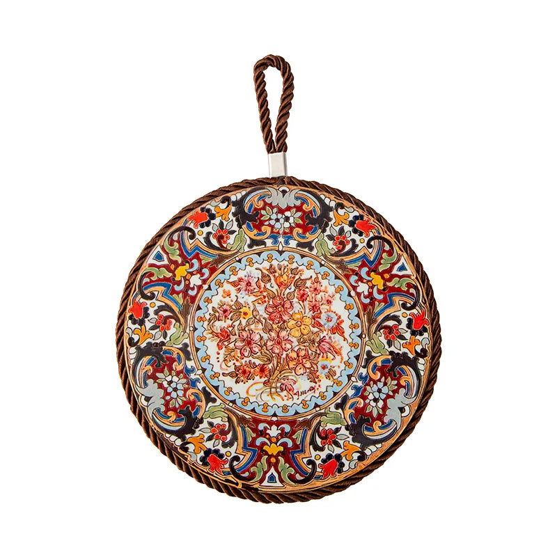 Vintage Ceramic Trivet Mat – Heat Resistant Non-Slip 17cm Round
