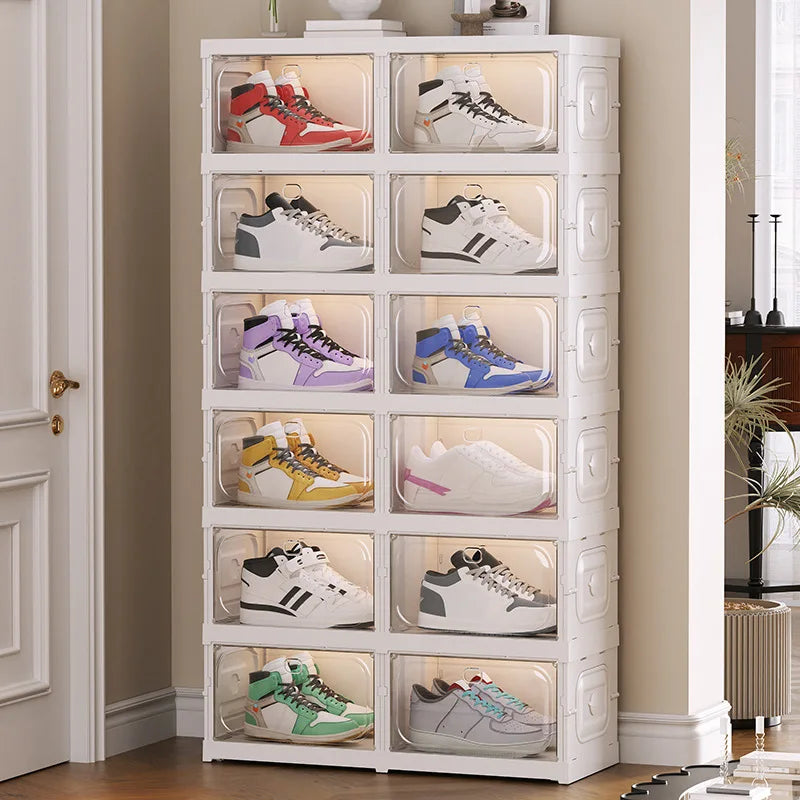 Multi-Tier Clear Shoe Rack | Dust-Proof Transparent Cabinet