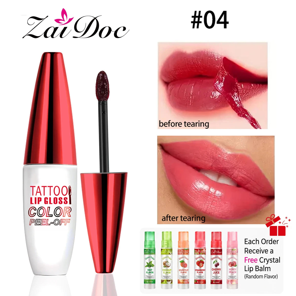 ZaiDoc Peel Off Lip Stain Set – 4 Colors Matte & Waterproof