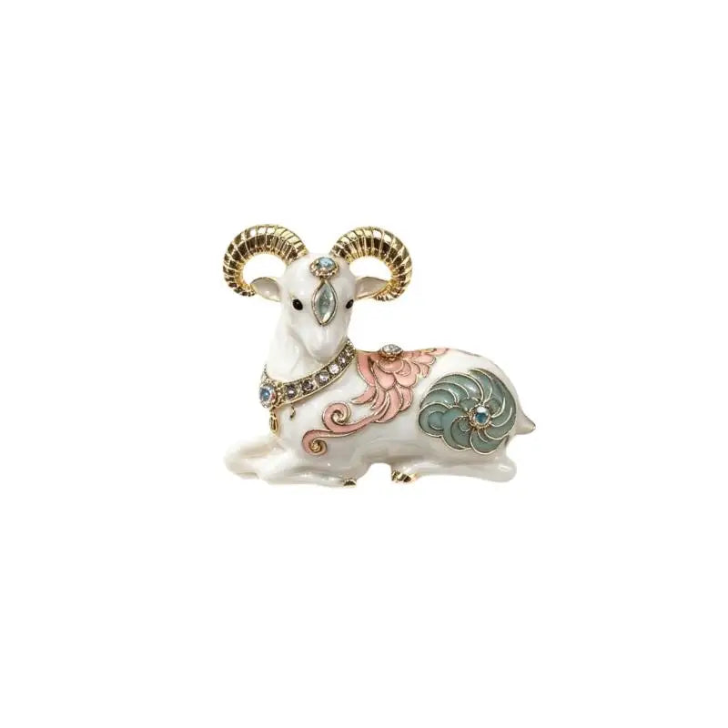 Vintage Rhinestone Ram Aries Brooch – Unisex Lapel Pin