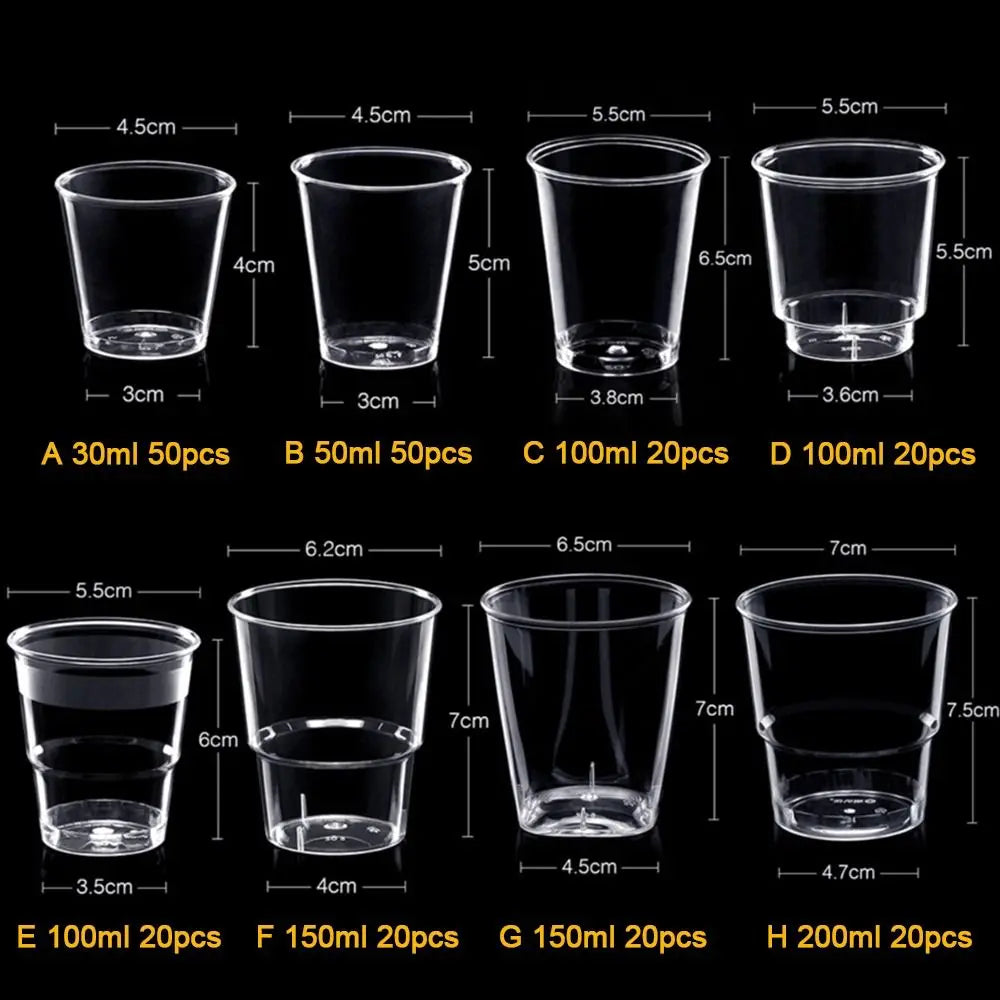 Clear Plastic Party Cups 20/50 Pack – Reusable Shot & Jelly Cups