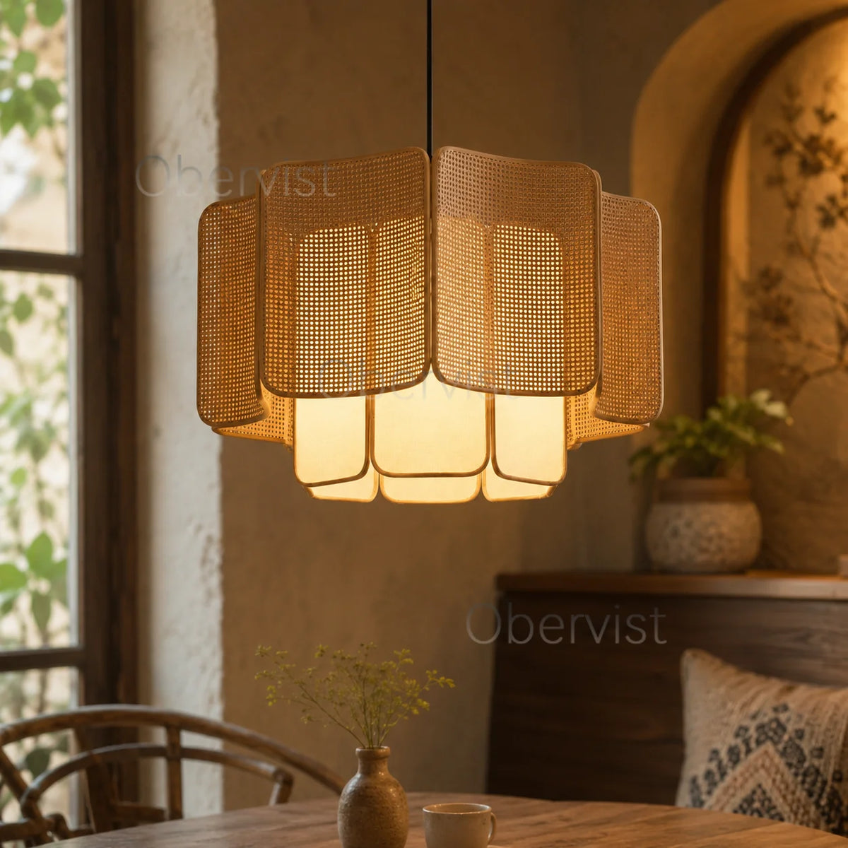 Wabi Sabi Rattan Pendant Light – Boho Hanging Ceiling Lamp