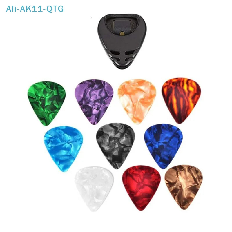 10-Pack Celluloid Guitar Picks with Holder – 3 Thickness Options