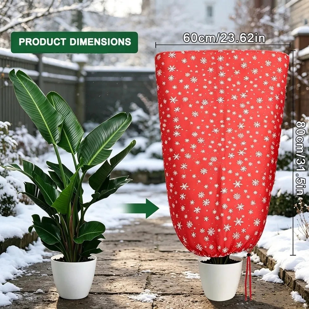 Non-Woven Plant Frost Cover | Snowflake Print, Zipper & Drawstring