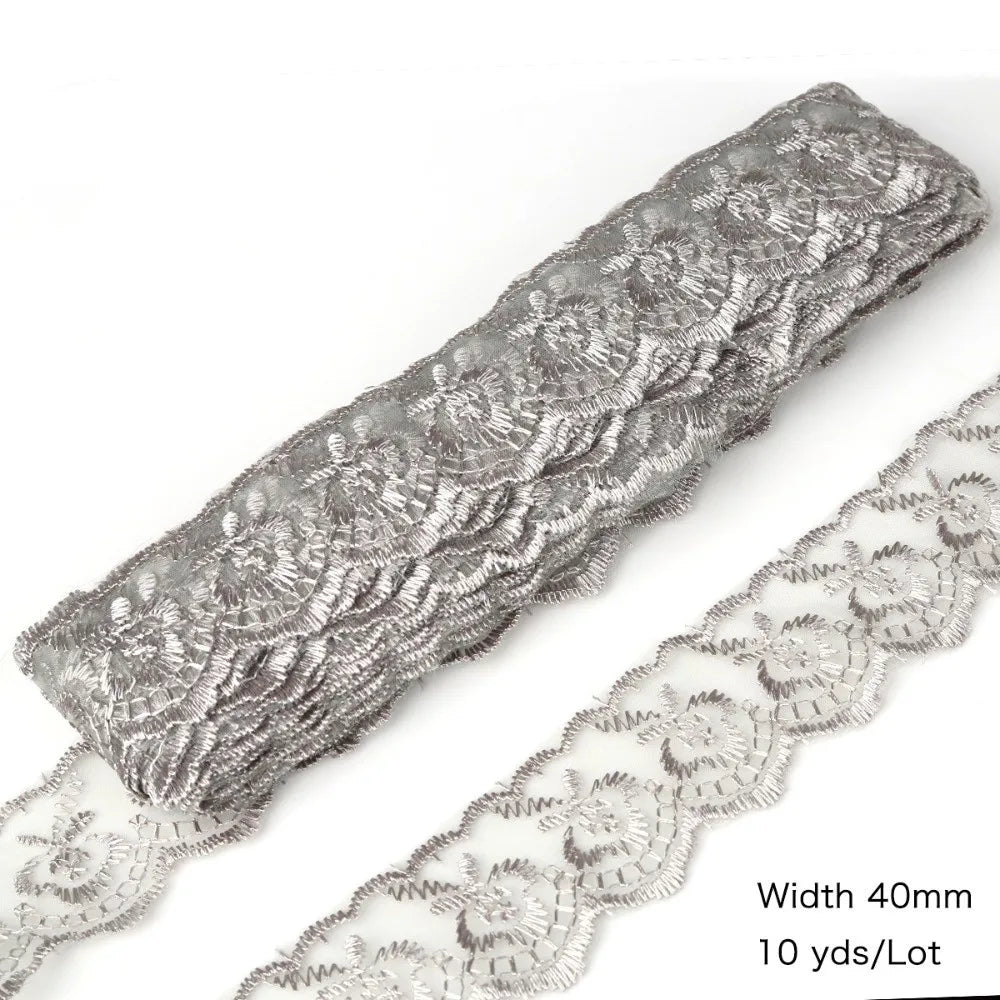10 Yards Floral Embroidery Lace Trim – Hollow Polyester 40mm