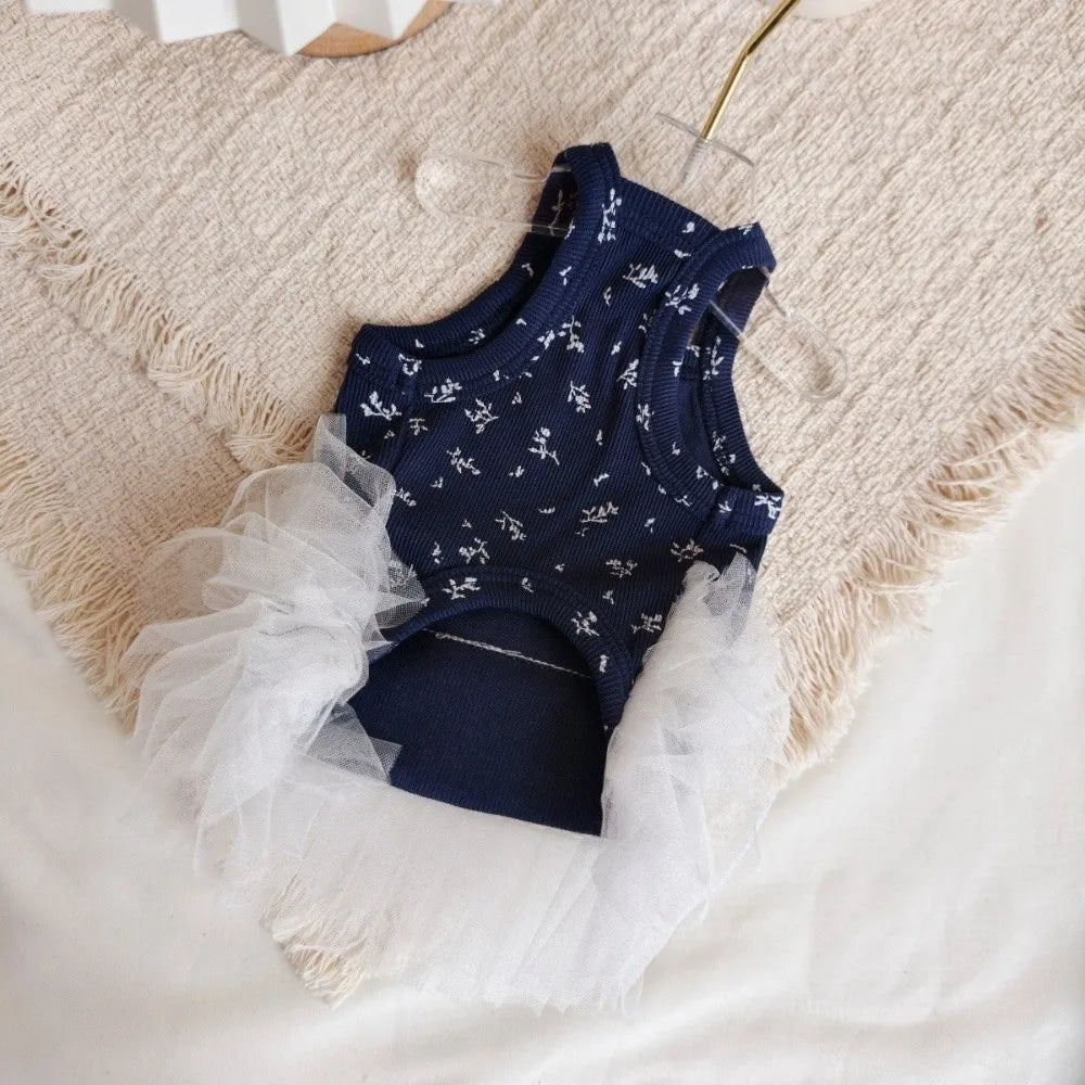 Korean Style Small Flower Dog Princess Dress | Breathable Cotton