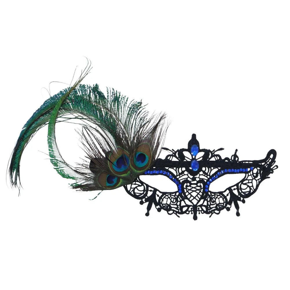 Rhinestone Half Face Masquerade Mask – Peacock Feather Venice