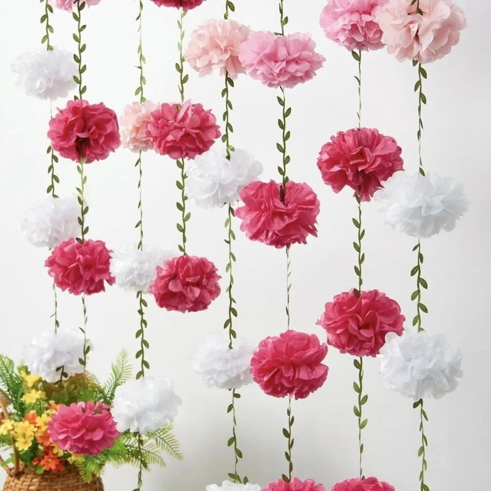 Tissue Paper Pom Pom Garland 2.5m – Hanging Party Décor