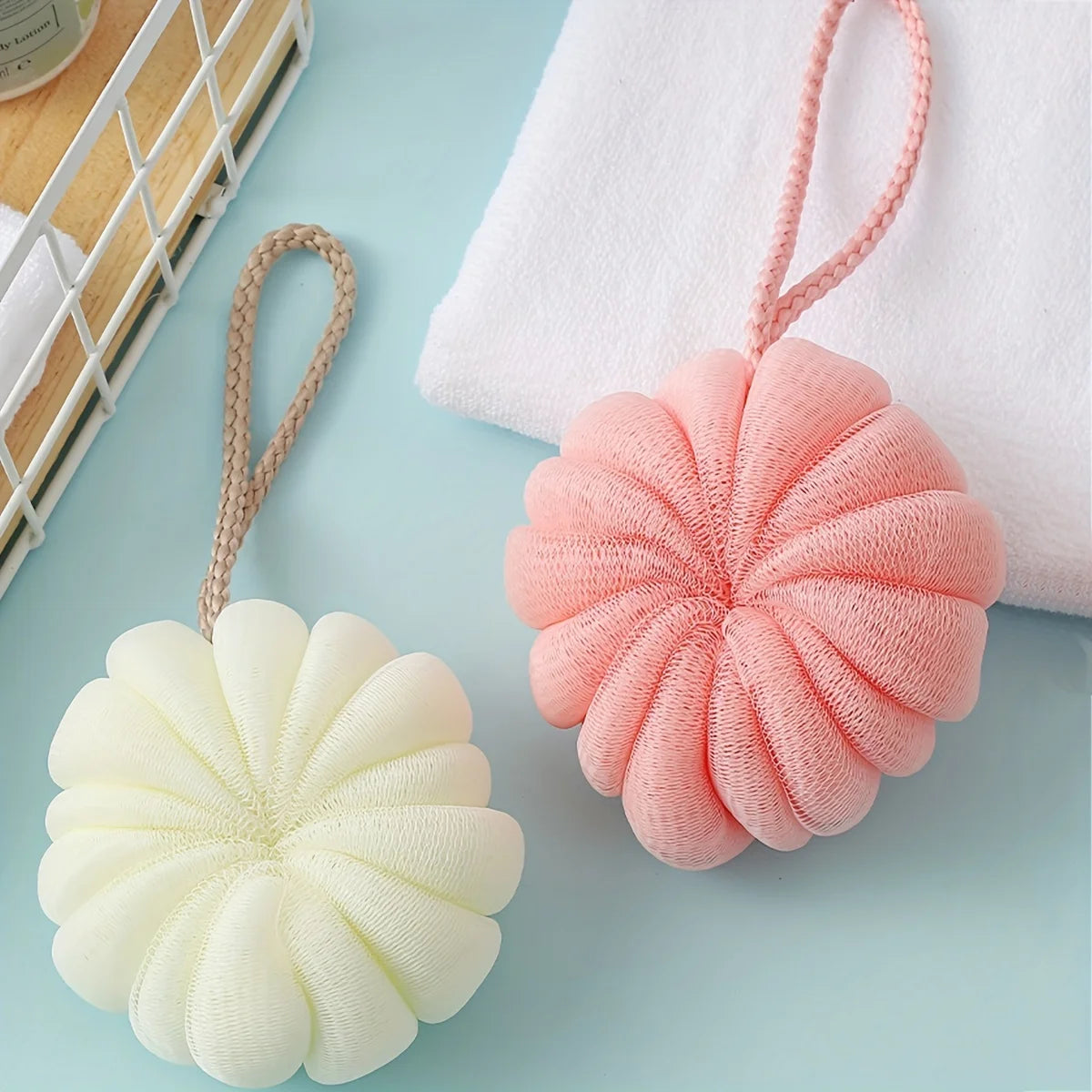 Pumpkin Bath Ball Sponge – Soft Body Scrubbing Shower Puff
