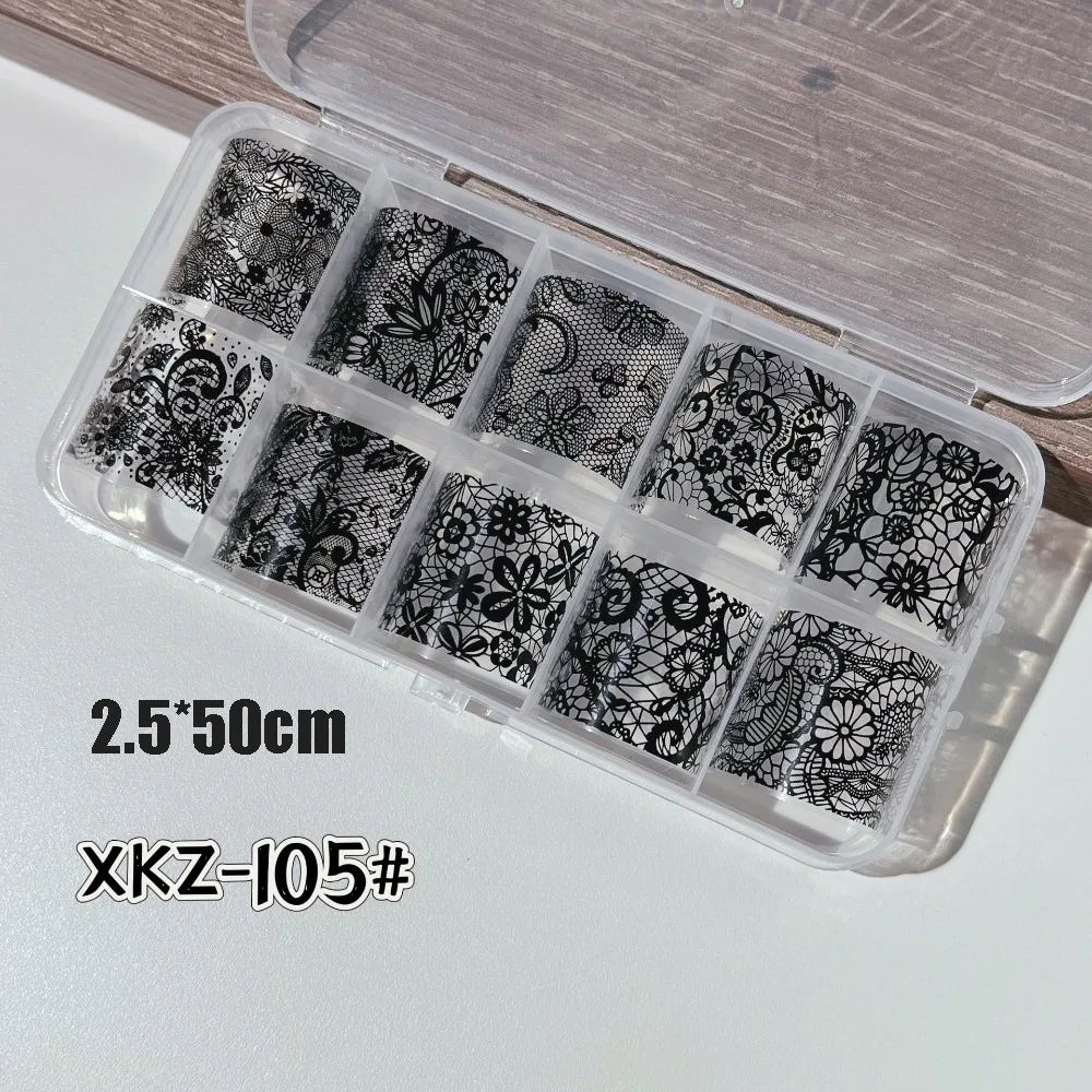 Nail Art Foil Stickers – Lace, Leopard & Stripe Transfers 10pc