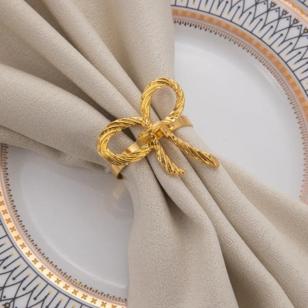 Elegant Bow Metal Napkin Rings – Gold, Silver & Rose Gold Set