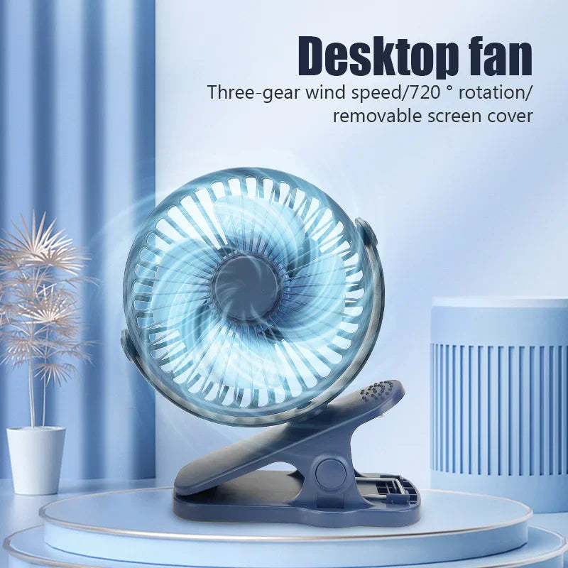 Rechargeable Clip Fan – 720° Rotatable USB Portable Fan