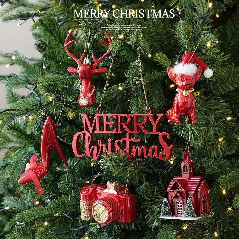 Red Novelty Christmas Ornaments – Glossy Plastic Hanging Pendants