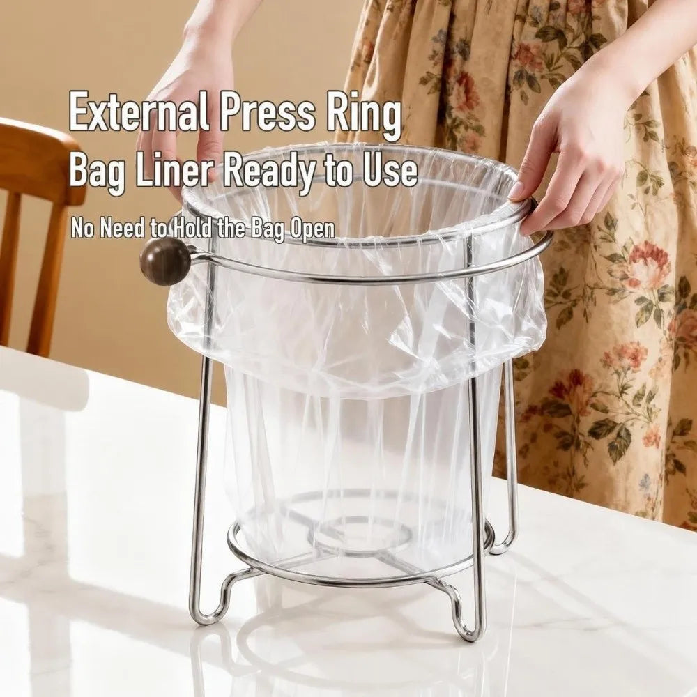 Stainless Steel Countertop Trash Bag Holder Stand | Space-Saving