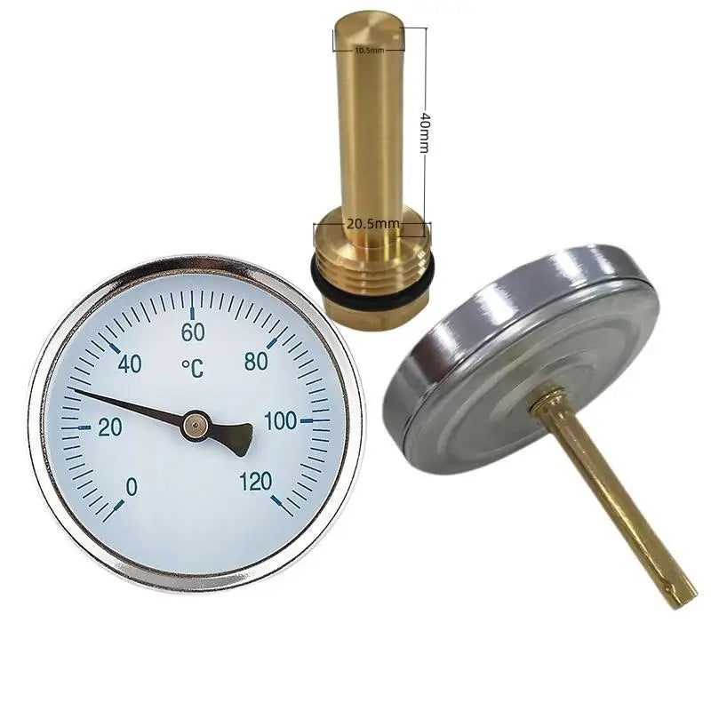 Bimetallic Water Temperature Gauge 0–120°C | 1/2" Screw-In