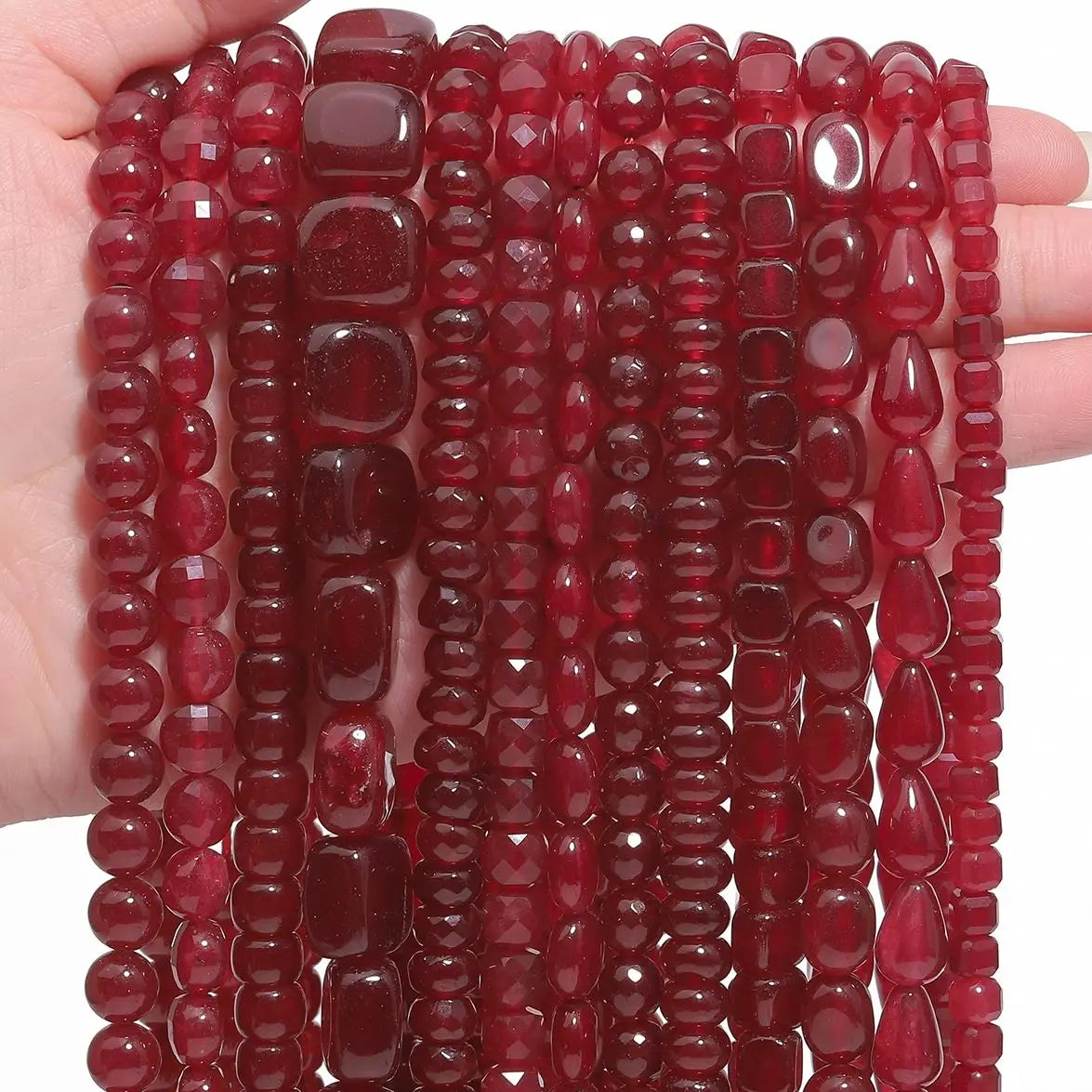 Red Chalcedony Stone Beads – Droplet, Square & Round DIY Jewelry