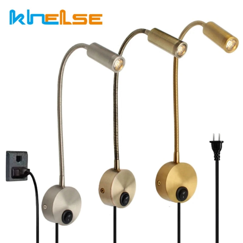 3W Gooseneck LED Wall Lamp – Plug-In Flexible Reading Sconce
